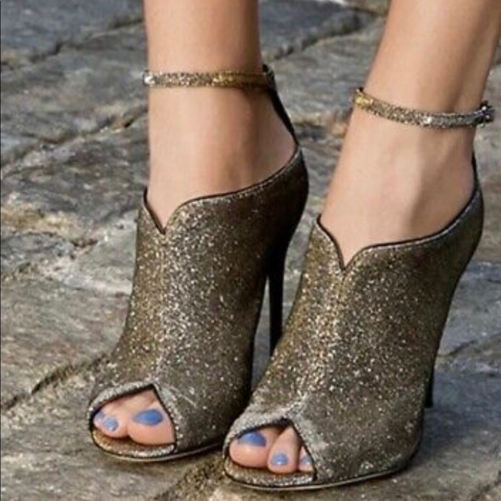 Brian Atwood Sparkly Open Toe Bootie Sandals // 9